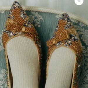 Sara Flint, NWB and dust bags. Perfect for your bridal attire. Hand beaded.